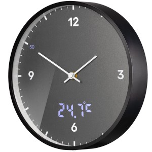 Anthrazit Bresser Wanduhr MyTime mit LED-Temperaturanzeige, Durchmesser 24 cm. Funkuhr für Wohnraum und Büro.
