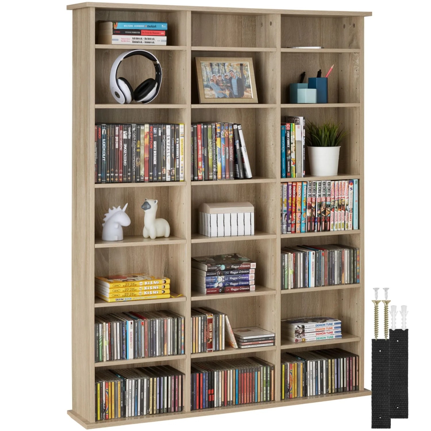 Tectake Cd Dvd Regal Stevie In Holzoptik 21 Fächer 105 50 X 19 X 136 50 Cm Holz Hell Eiche Sonoma