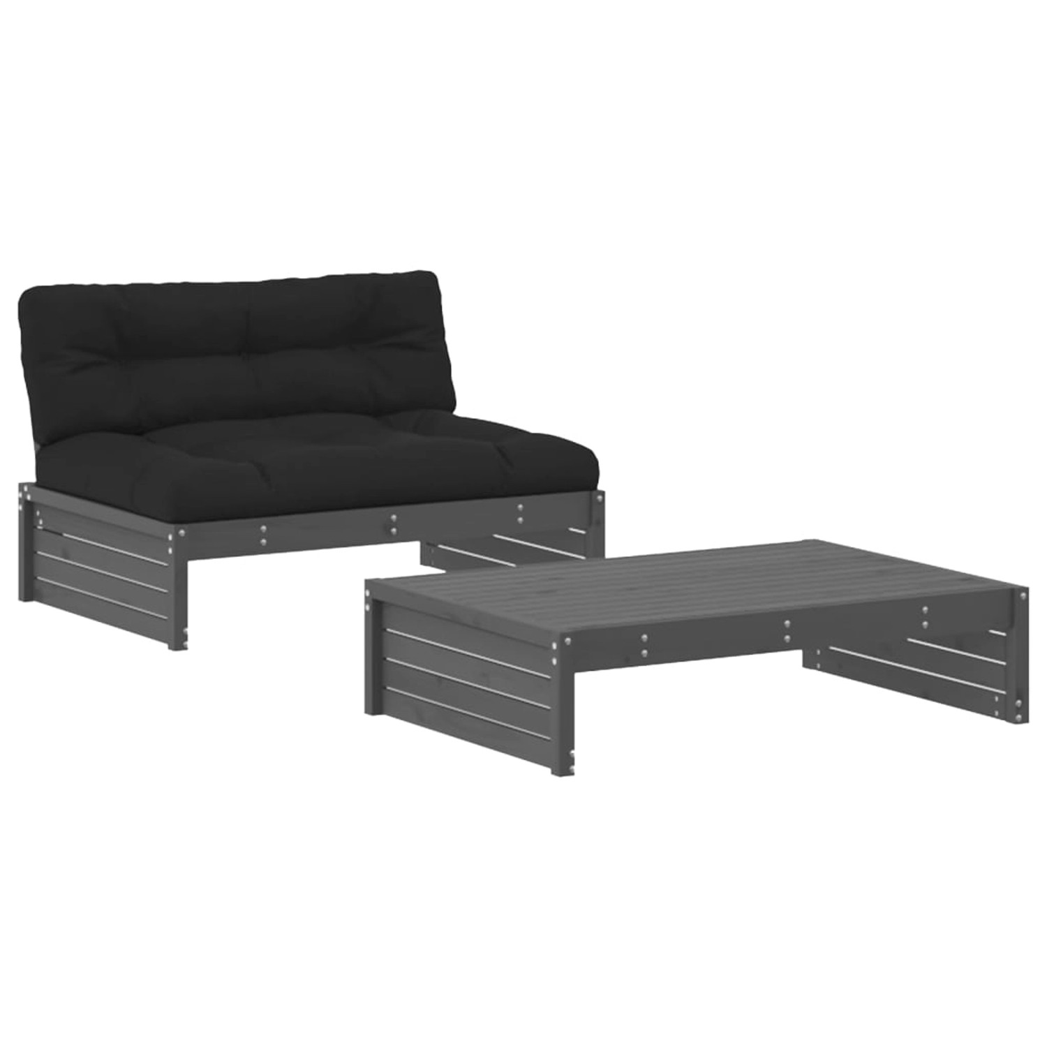 vidaXL 2-tlg Garten-Lounge-Set mit Kissen Grau Massivholz Modell 1 günstig online kaufen