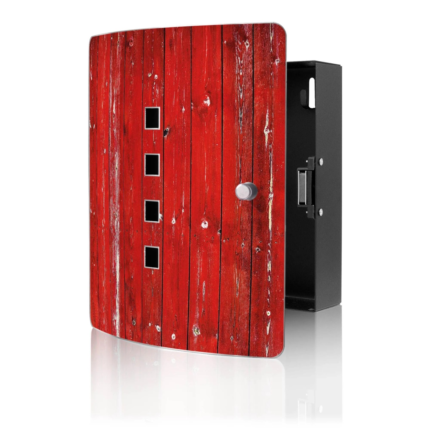 Banjado Design Schlüsselkasten Aus Edelstahl Für 10 Schlüssel 24x21,5x7cm Mit Magnetverschluss Motiv Rote Holzlatten