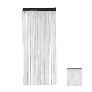 Relaxdays Fadenvorhang Polyester Schwarz Kürzbar Mit Tunnelzug 90 cm x 245 cm
