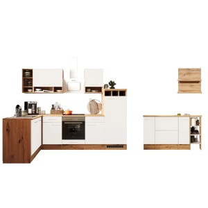 Weiße Respekta Winkelküche Hilde mit Kücheninsel, 280x172 cm, inkl. E-Geräte.