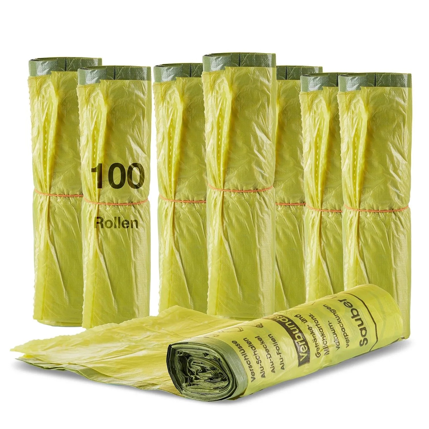 BigDean 100 Rollen Gelbe Säcke 90 Liter HDPE 13 Stück Pro Rolle 1300 Stück 60 x 87 cm