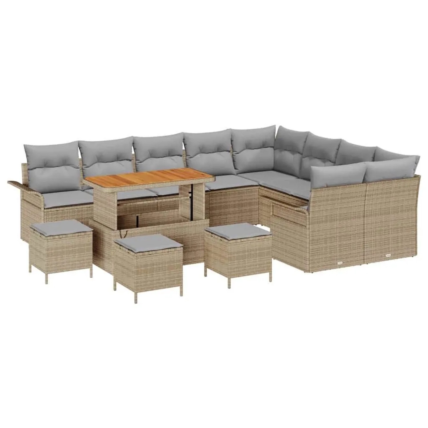 vidaXL Garten-Sofa-Set mit Kissen 13-Tlg Beige und Hellgrau 3364132