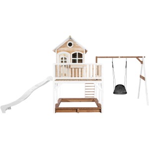Axi Liam Spielhaus mit Nestschaukel und Rutsche, Holz braun-weiß, für Kinder