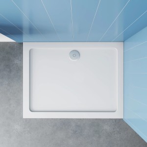 Rechteckige, weiße AICA Duschwanne 120x90 cm aus Kunststein mit Acrylbeschichtung.