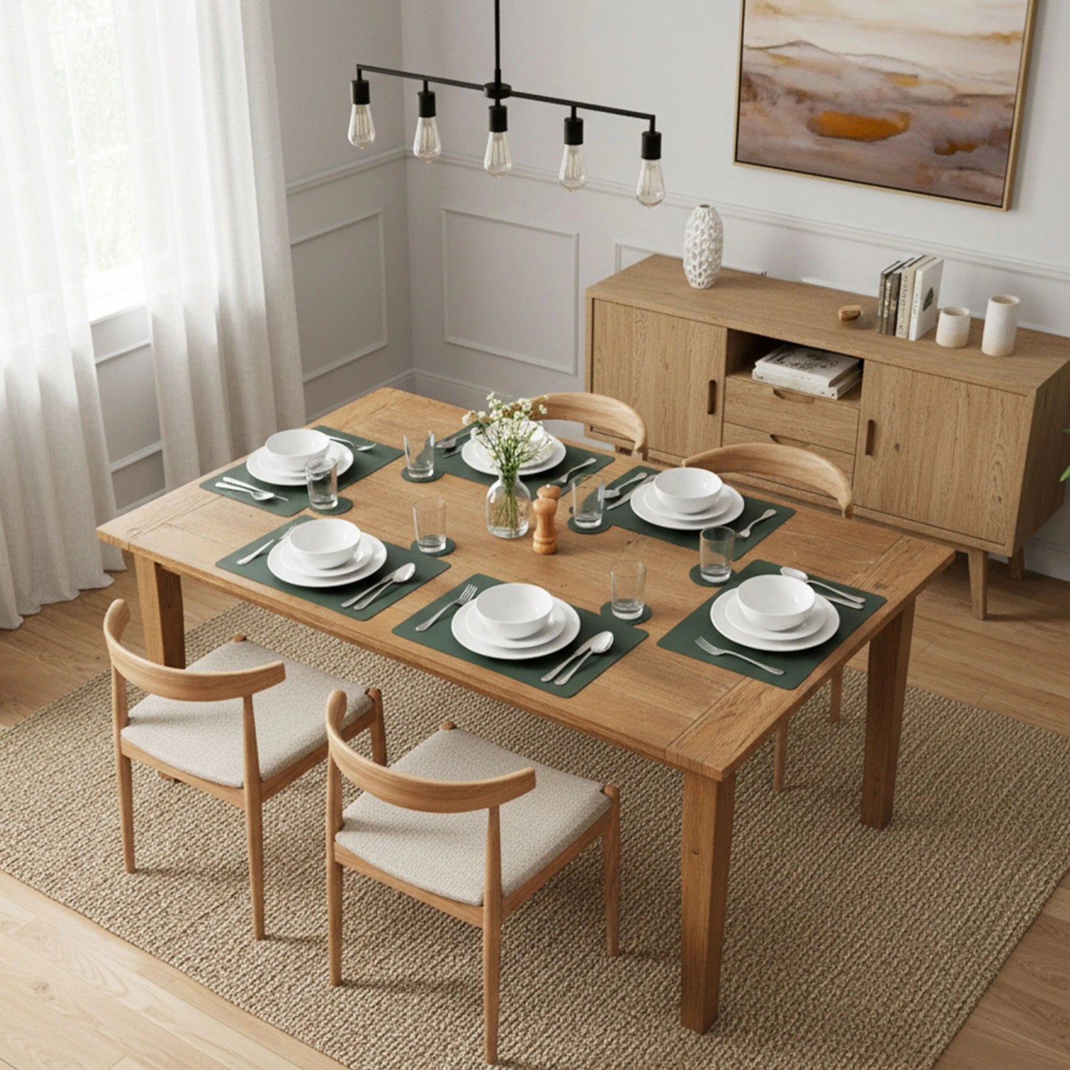 Relaxdays Platzdeckchen mit Untersetzern Kunstleder Grau-Grün Beidseitig Verwendbar 6er Set 30 cm x 43 cm_2