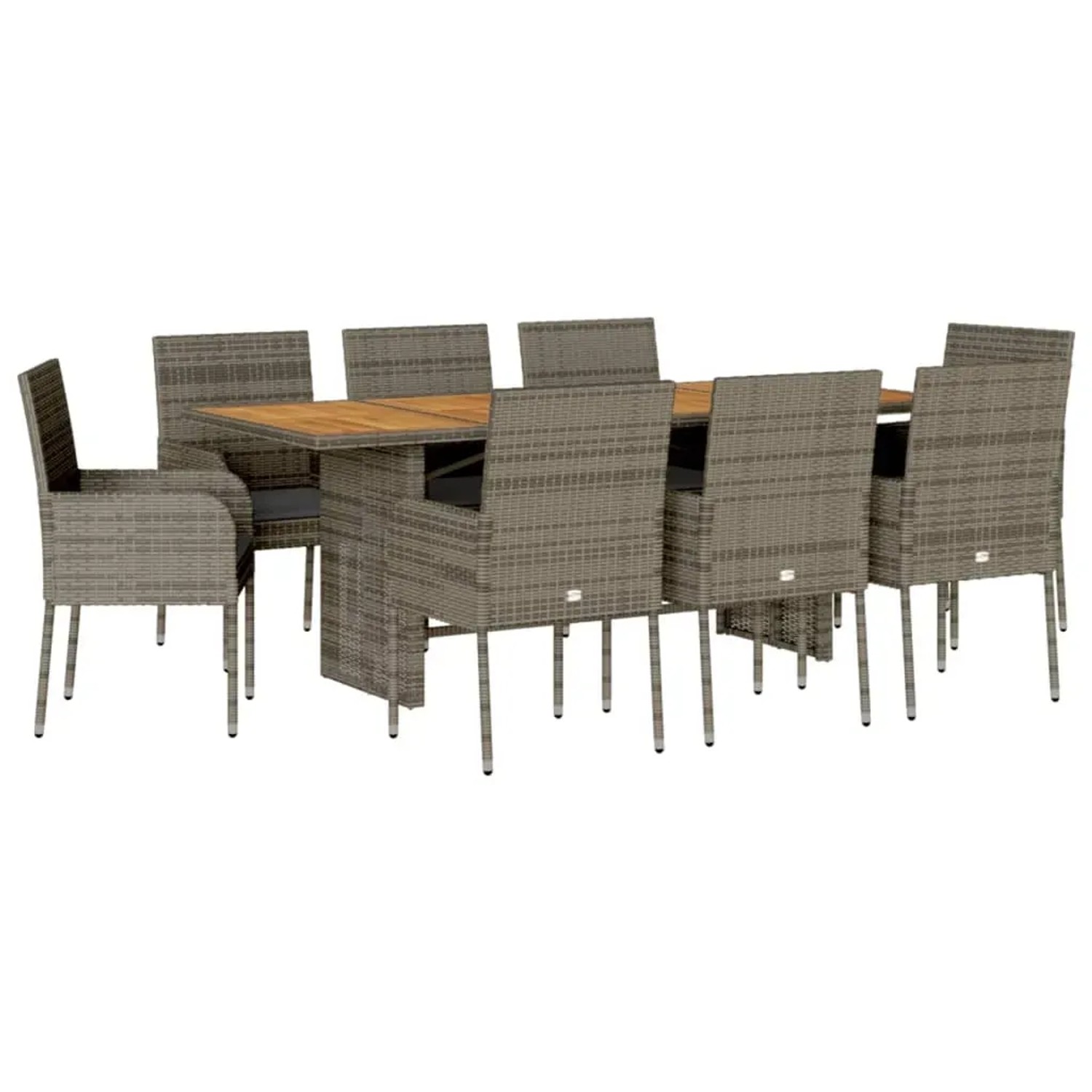 vidaXL 9-Tlg Garten-Essgruppe mit Kissen Grau Poly Rattan 3213513