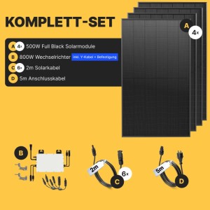 Solakon Balkonkraftwerk 2000W Solaranlage Steckerfertig Komplettset Photovoltaik Anlage 800W Kabellänge 5m