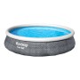 Bestway Fast Set Pool, Ø 396 cm, schiefergrau, mit Luftring und blauem Wasser.