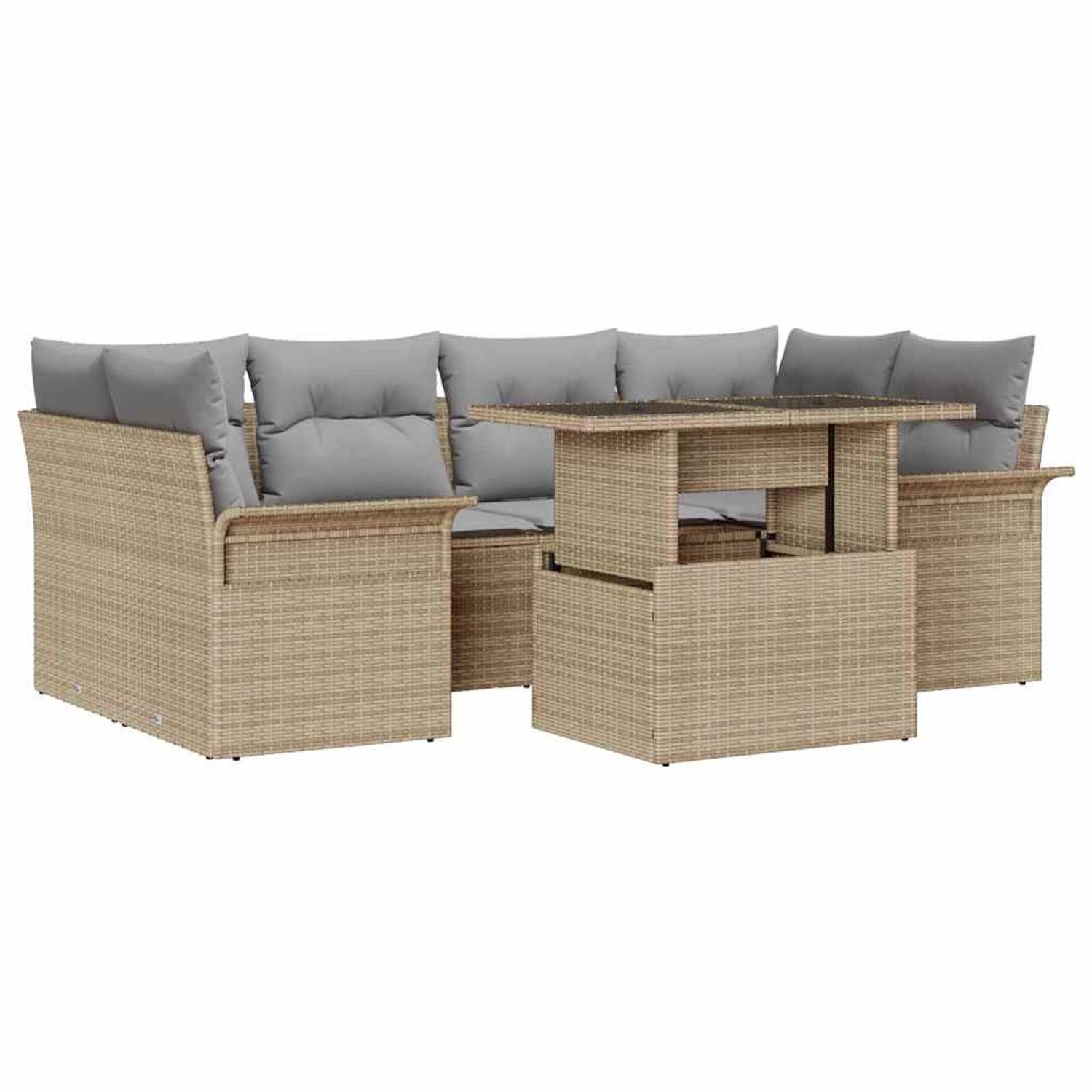 vidaXL Garten-Sofa-Set mit Kissen 7-Tlg Beige Poly Rattan 3348216 günstig online kaufen