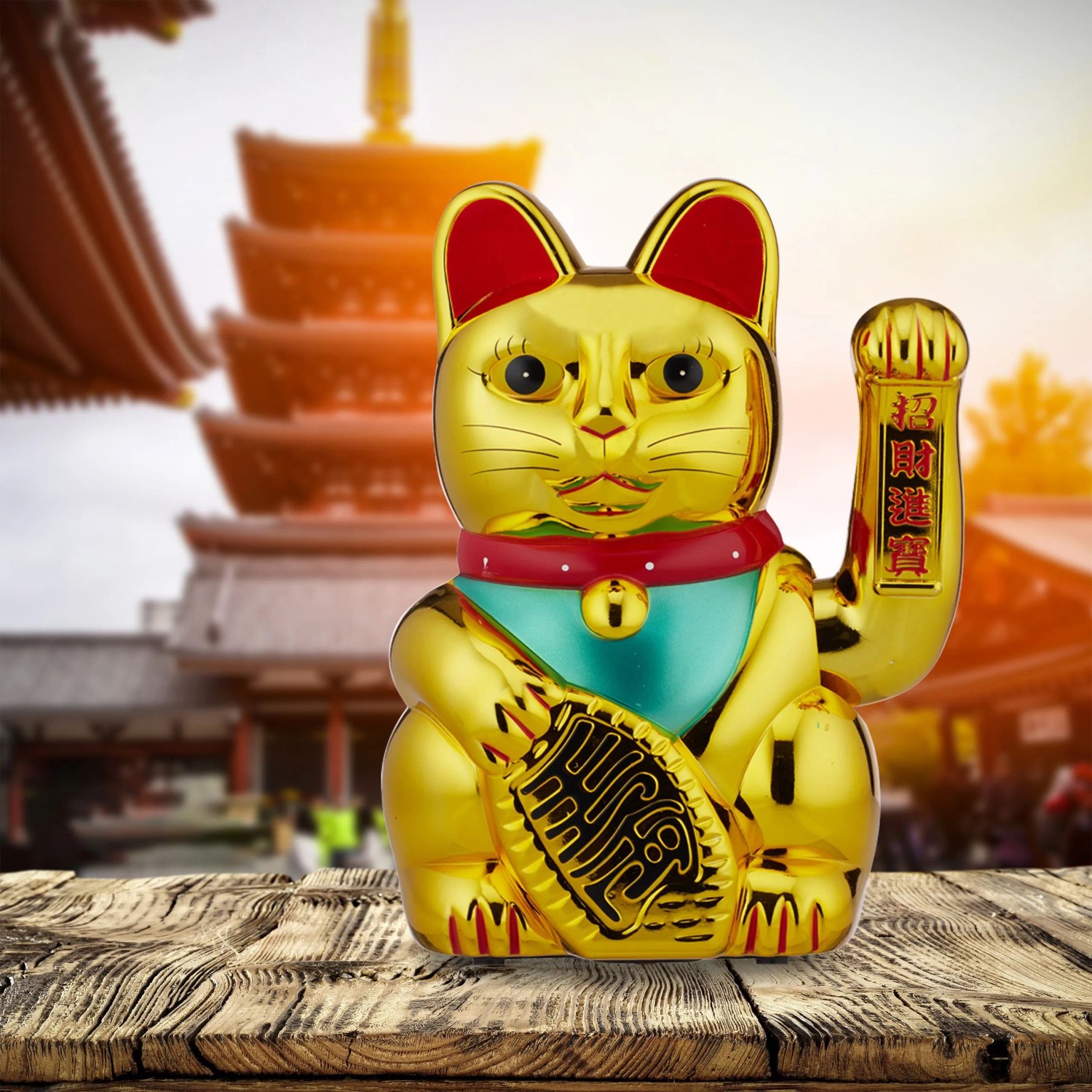 Relaxdays Winkekatze Kunststoff Gold Batteriebetrieben 30 cm x 22 cm x 17 cm 500 g_5