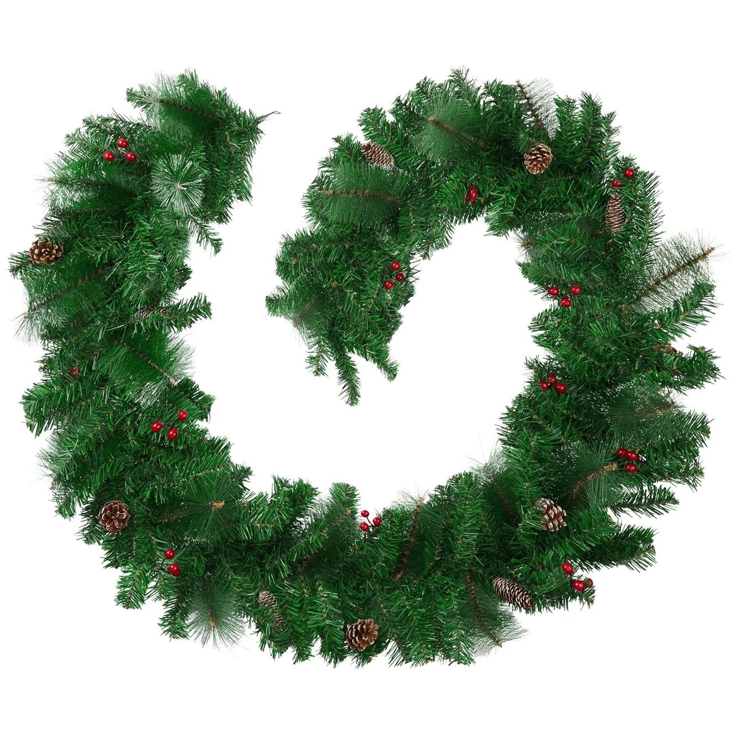 Tectake Weihnachtsgirlande  Naturgetreu  270 cm Mit Tannenzapfen und Beeren  270 x 30 x 30 cm Rot Grün