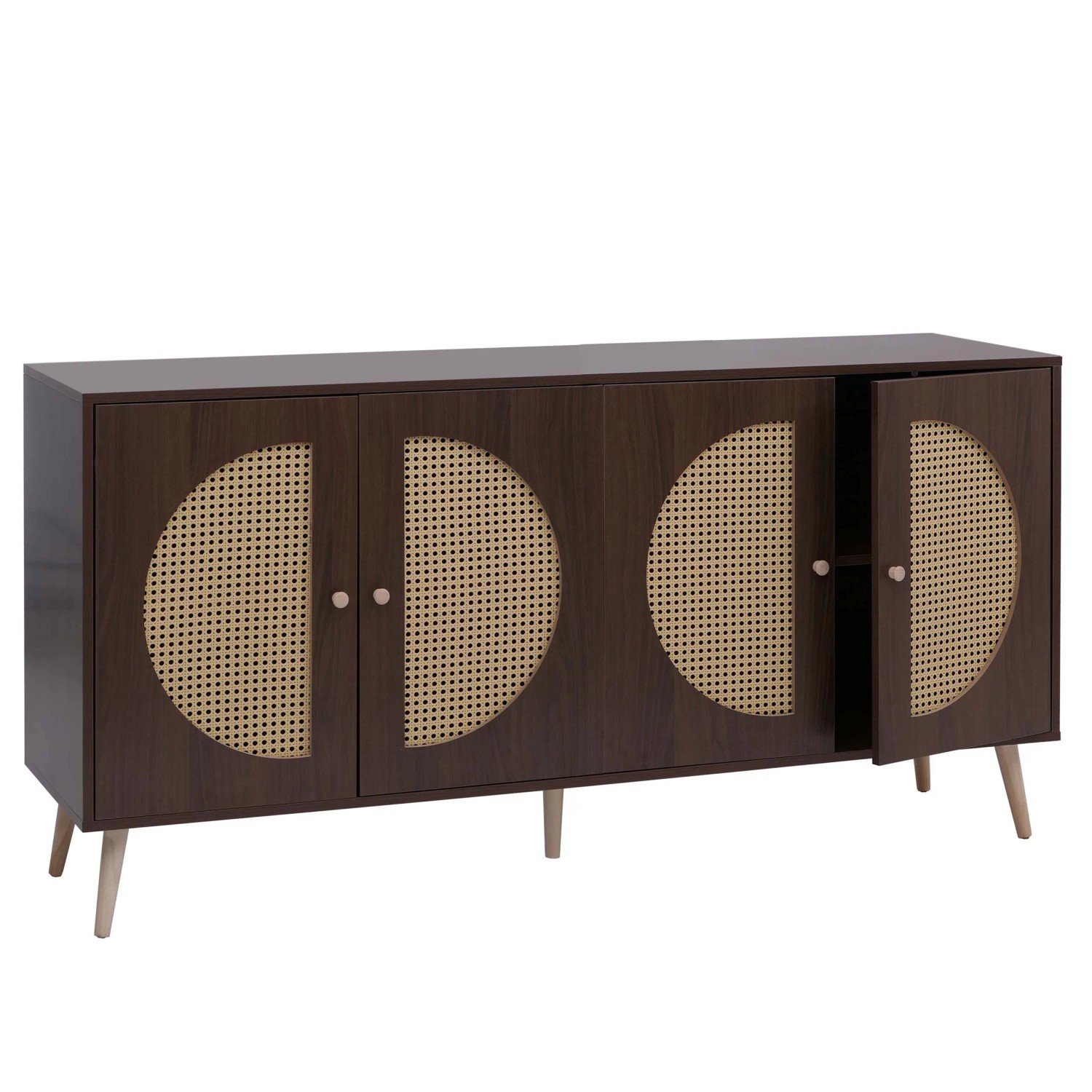 MCW Sideboard P49 Poly-Rattanfront MDF Melamin 80x160x40cm Walnuss-Optik
