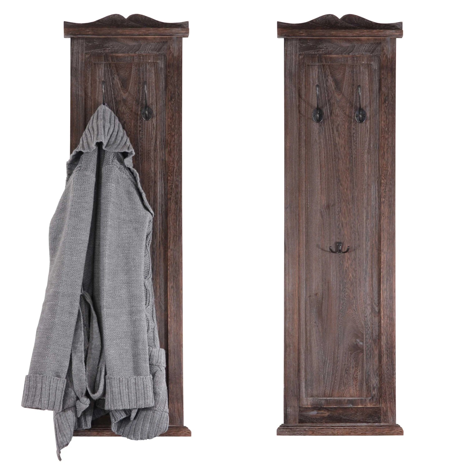MCW Wandgarderobe H33 2er-Set Braun Shabby mit Kleiderhaken und Jacke.