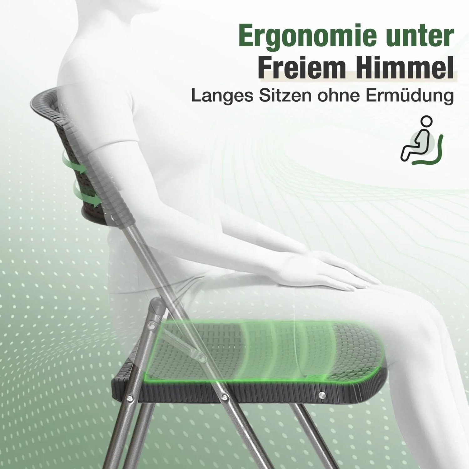 Sekey Rattan Gartenstuhl, klappbar, 6er Set. Ergonomisches Design für bequemes Sitzen im Garten.