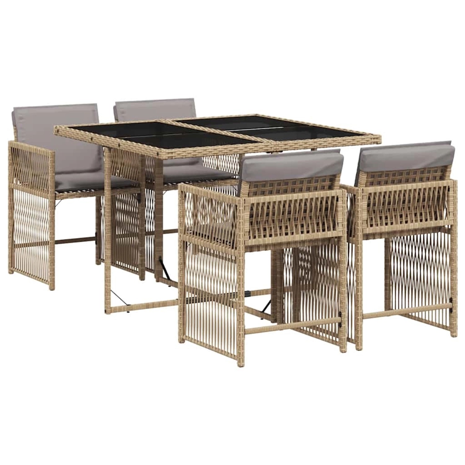 vidaXL 5-Tlg Garten-Essgruppe mit Kissen Beigemischung Poly Rattan 3211620 günstig online kaufen