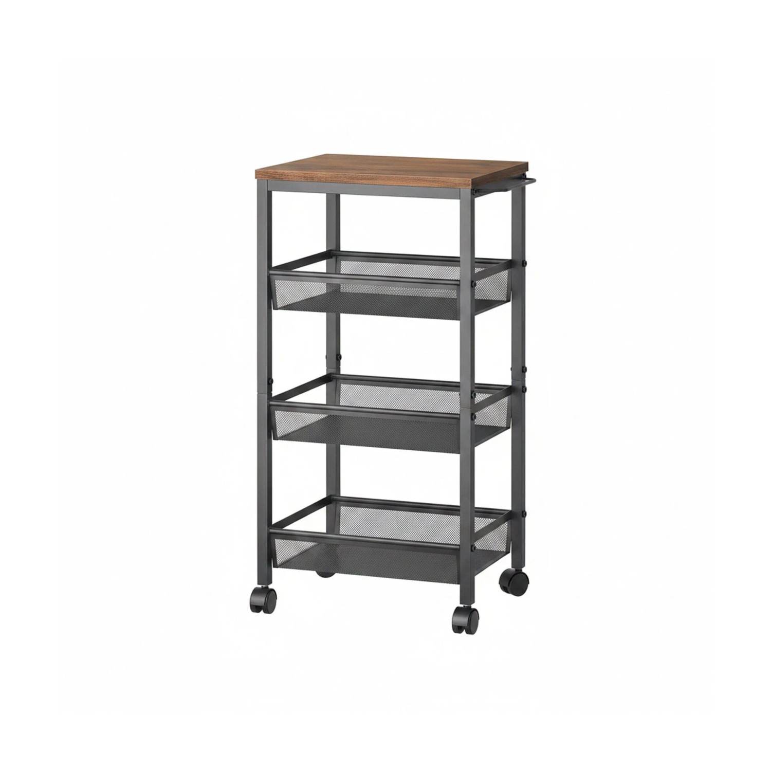 Relaxdays Nischenwagen Metall Schwarz 4 Ebenen Mit Rollen 77 cm x 22 cm x 45 cm