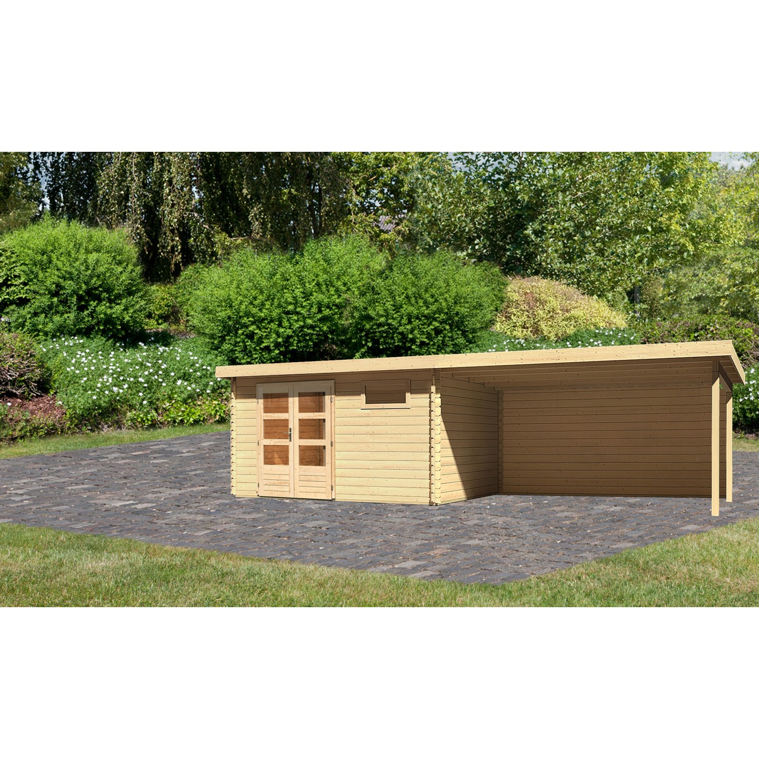 Karibu Holz-Gartenhaus Ängelholm Natur Pultdach Unbehandelt 370 cm x 280 cm günstig online kaufen