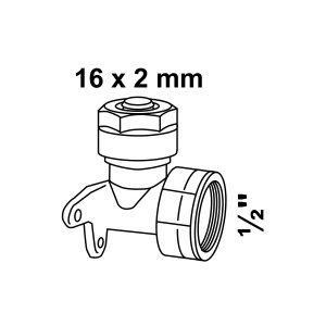 Skizze einer Kirchhoff Wandscheibe 16 mm mit 1/2 IG Klemmfitting für MSVR Blank.