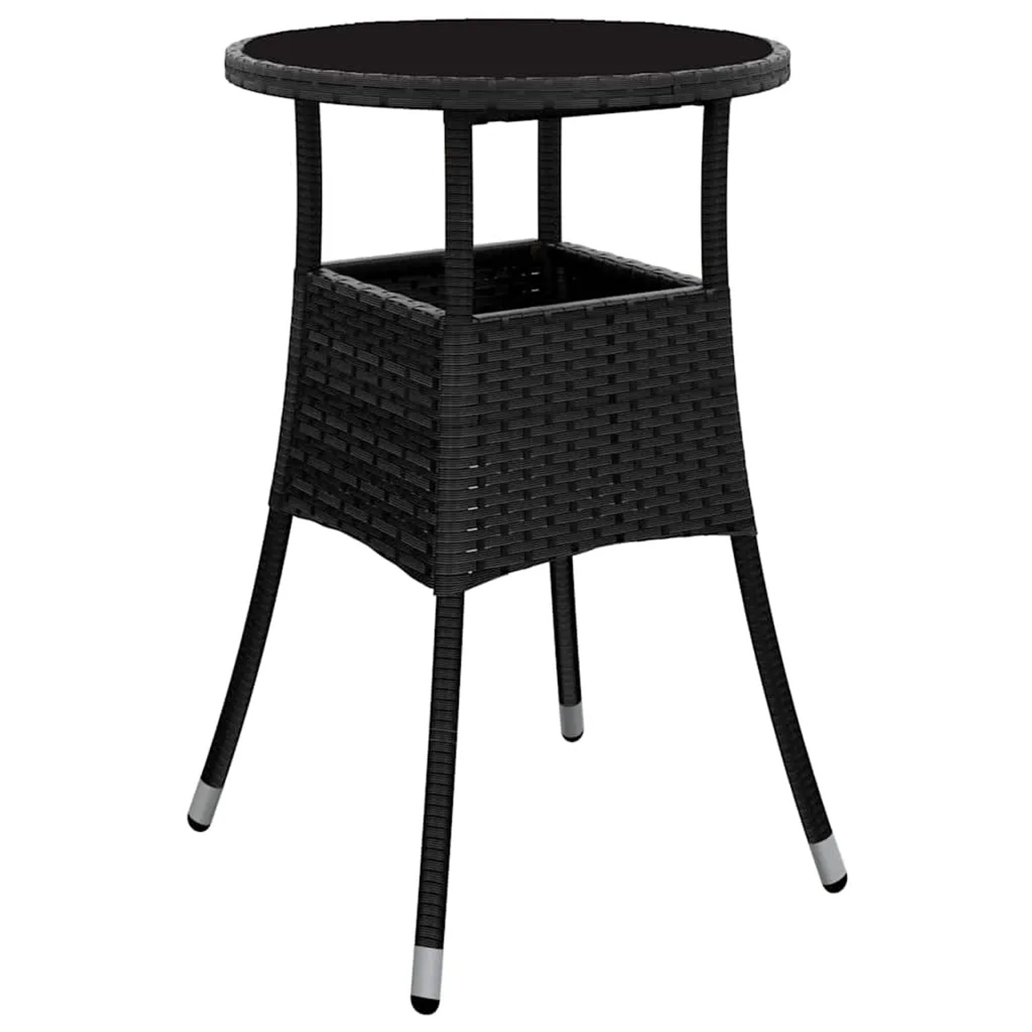 Schwarzer vidaXL Gartentisch aus Poly Rattan, Teil der 5-tlg. Essgruppe.