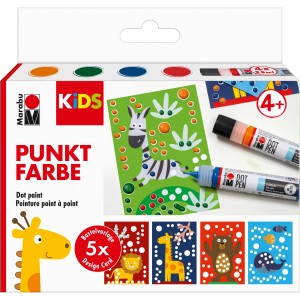 Marabu Kids Dot Pen Set Tiere, 4 Farben à 25ml, mit Bastelvorlagen für Kinder.