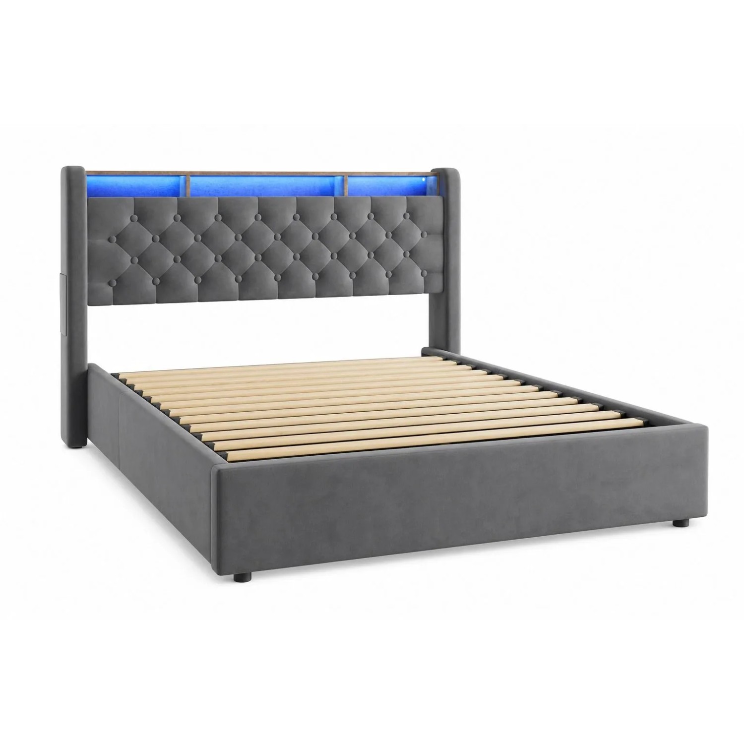 okwish Polsterbett mit LED-Beleuchtung Jugendbett 140x190cm Dunkelgrau