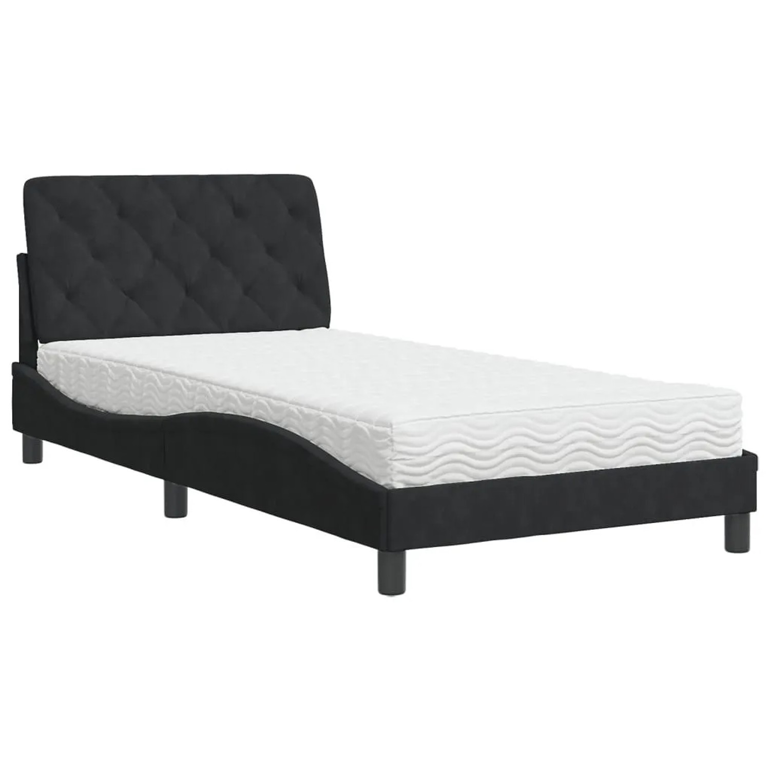 vidaXL Bett mit Matratze Schwarz 100x200 cm Samt 3208642