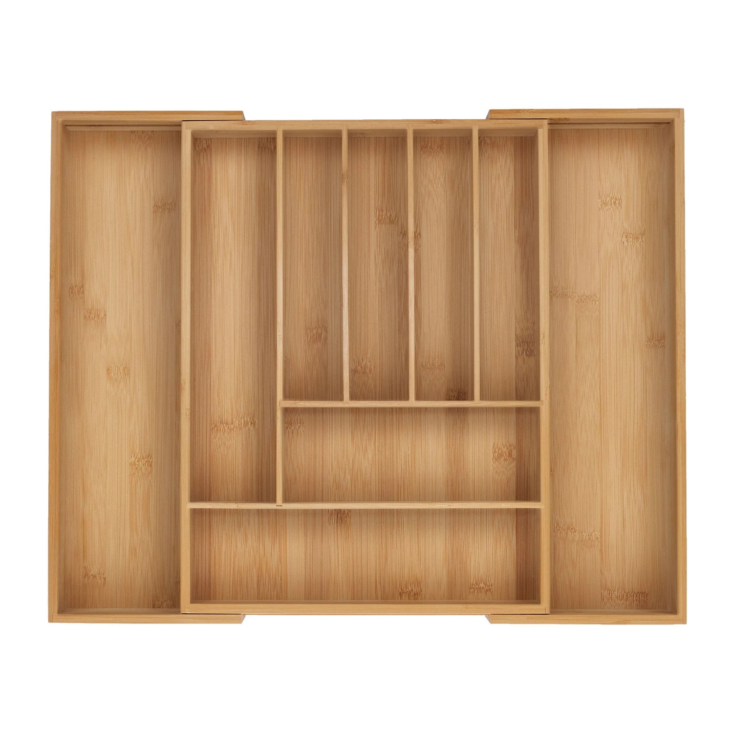 Relaxdays Besteckkasten Bambus Natur Ausziehbar Verstellbar 43 cm 7 bis 9 Fächer