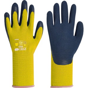 Gelb-blaue LUX Kinderhandschuhe Comfort, Größe 4 für Gartenarbeiten.