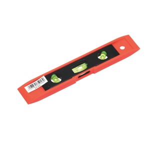 Orange Torpedo Wasserwaage aus Kunststoff mit 3 Libellen für präzises Messen.