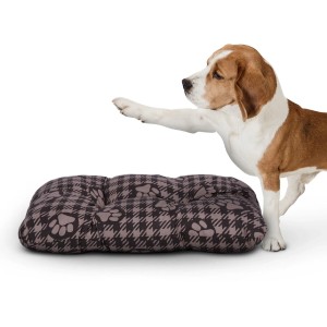 Bestlivings Hundekissen braun (40x60) mit Hund. Gepolstertes Hundebett mit Pfotenmuster.