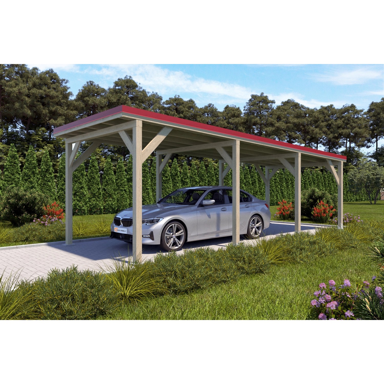 Holzbrüder Carport Ralf 26m² Natur-Rot günstig online kaufen