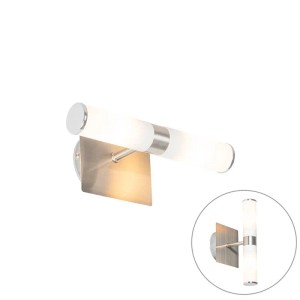 Moderne QAZQA Bath Wandleuchte aus Stahl mit 2 zylindrischen Glasleuchten, IP44, ideal für Badezimmer.