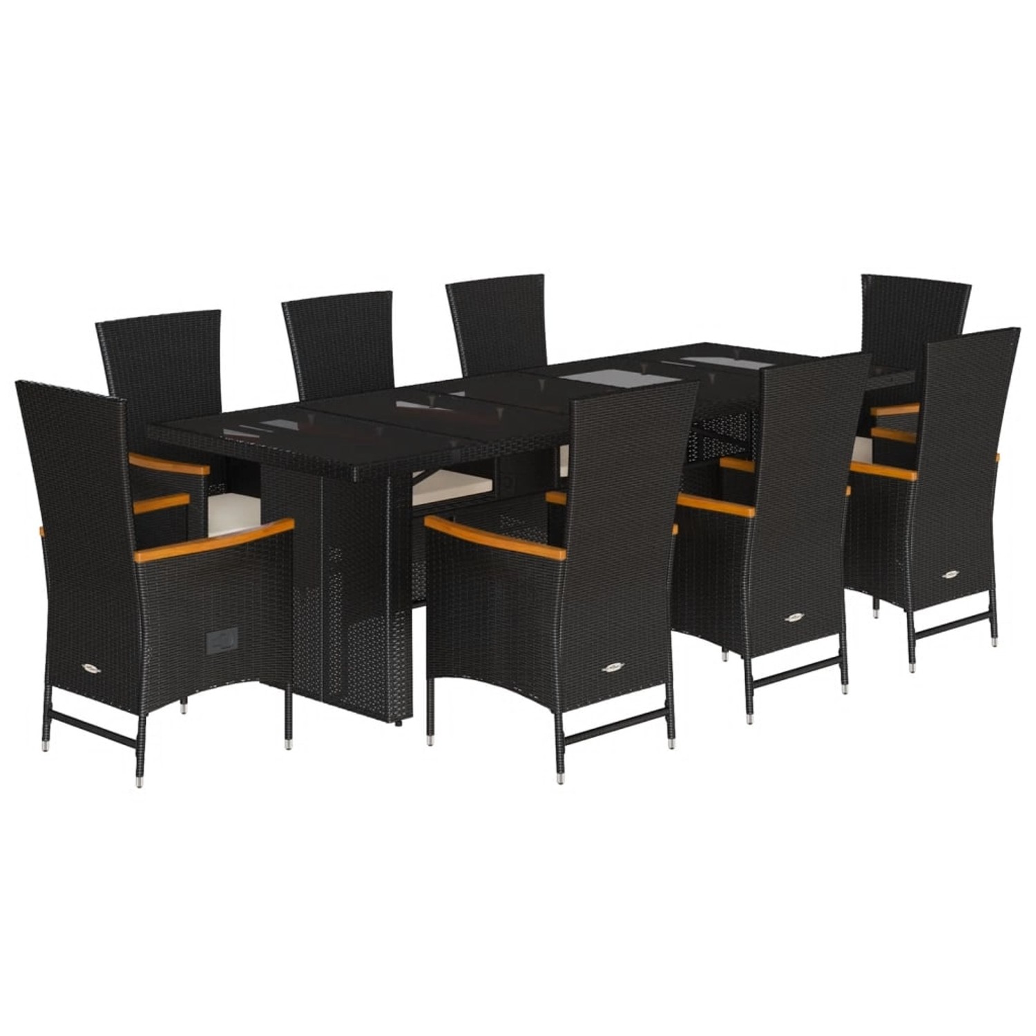 vidaXL 9-Tlg Garten-Essgruppe mit Kissen Schwarz Poly Rattan 3277533