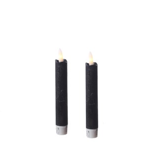2er Set schwarze Marelida LED Stabkerzen aus Echtwachs, 15cm hoch, mit Timer und flackerndem Licht.