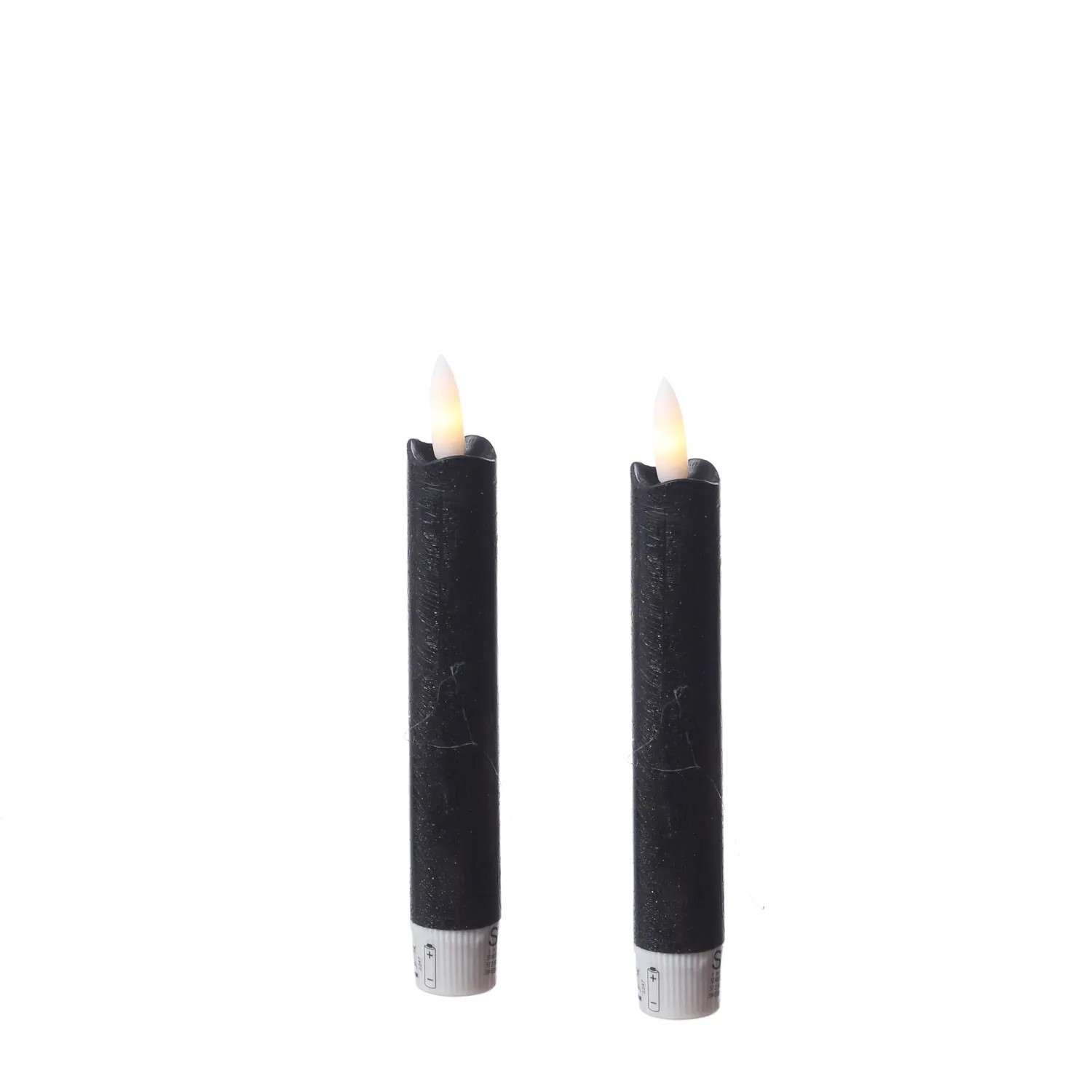 2er Set schwarze Marelida LED Stabkerzen aus Echtwachs, 15cm hoch, mit Timer und flackerndem Licht.