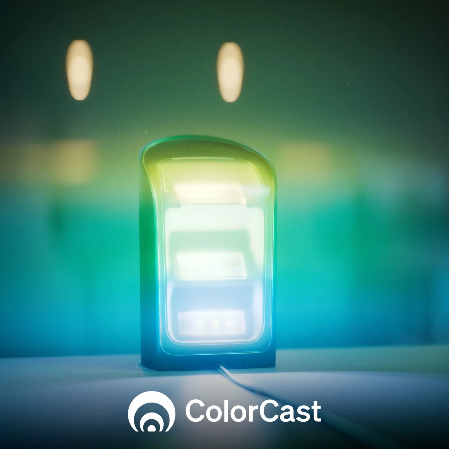 Philips Hue Play Wallwasher in Schwarz mit Farbverlauf von Gelb zu Blau.