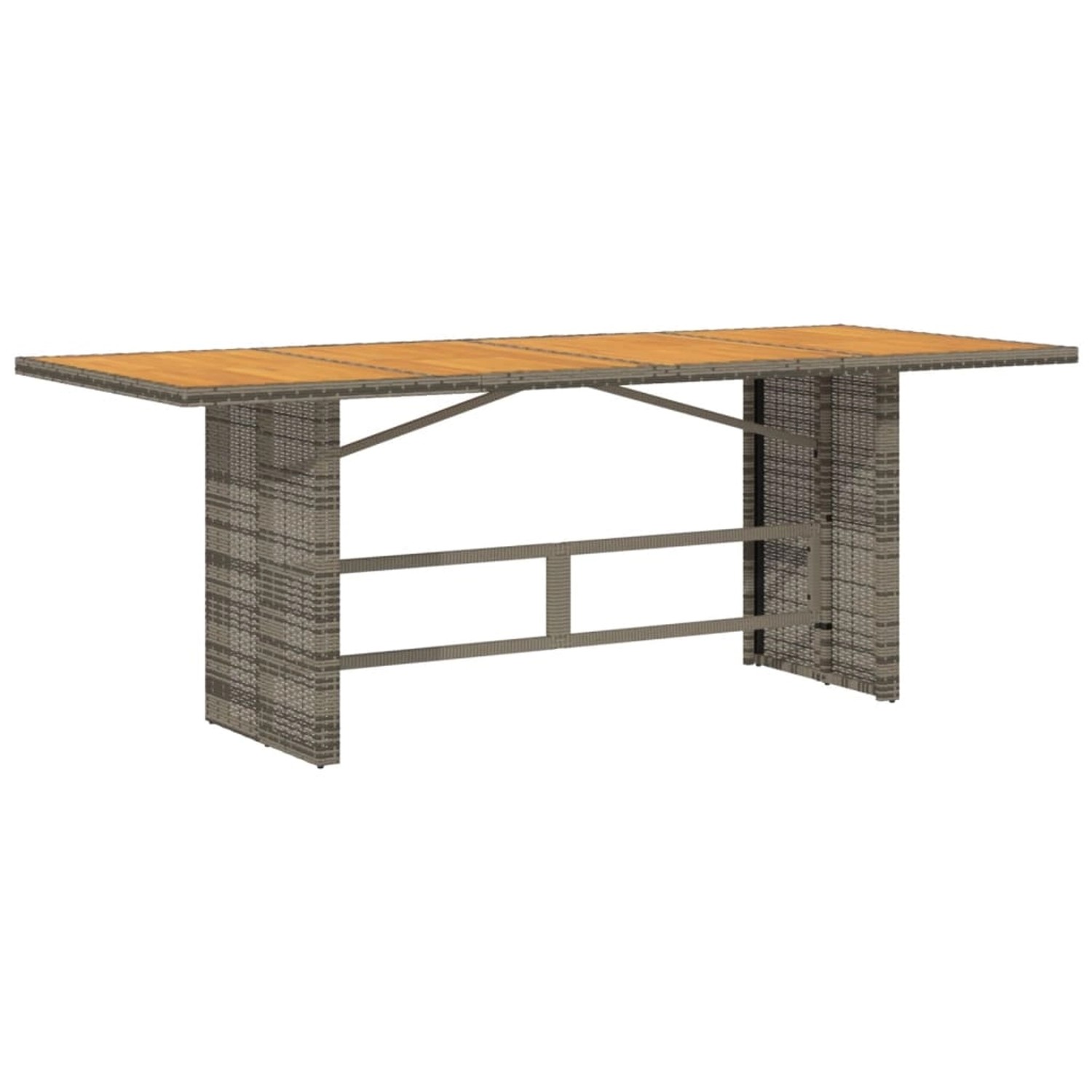 Grauer vidaXL Gartentisch aus Polyrattan mit Akazienholz-Tischplatte für 9-teilige Garten-Essgruppe.