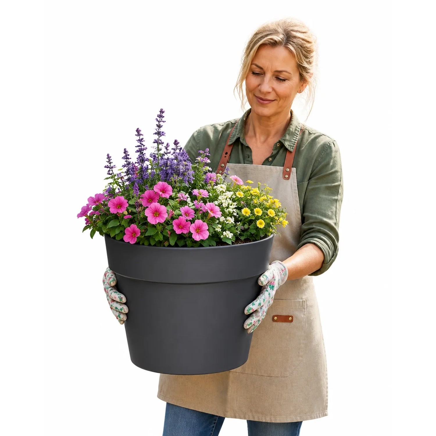 BigDean Blumentopf Ø 40 cm Classic Anthrazit Pflanzkübel Groß Außen Mit Wasserspeicher Wetterfester Kunststoff Pflanzkübel Groß Innen