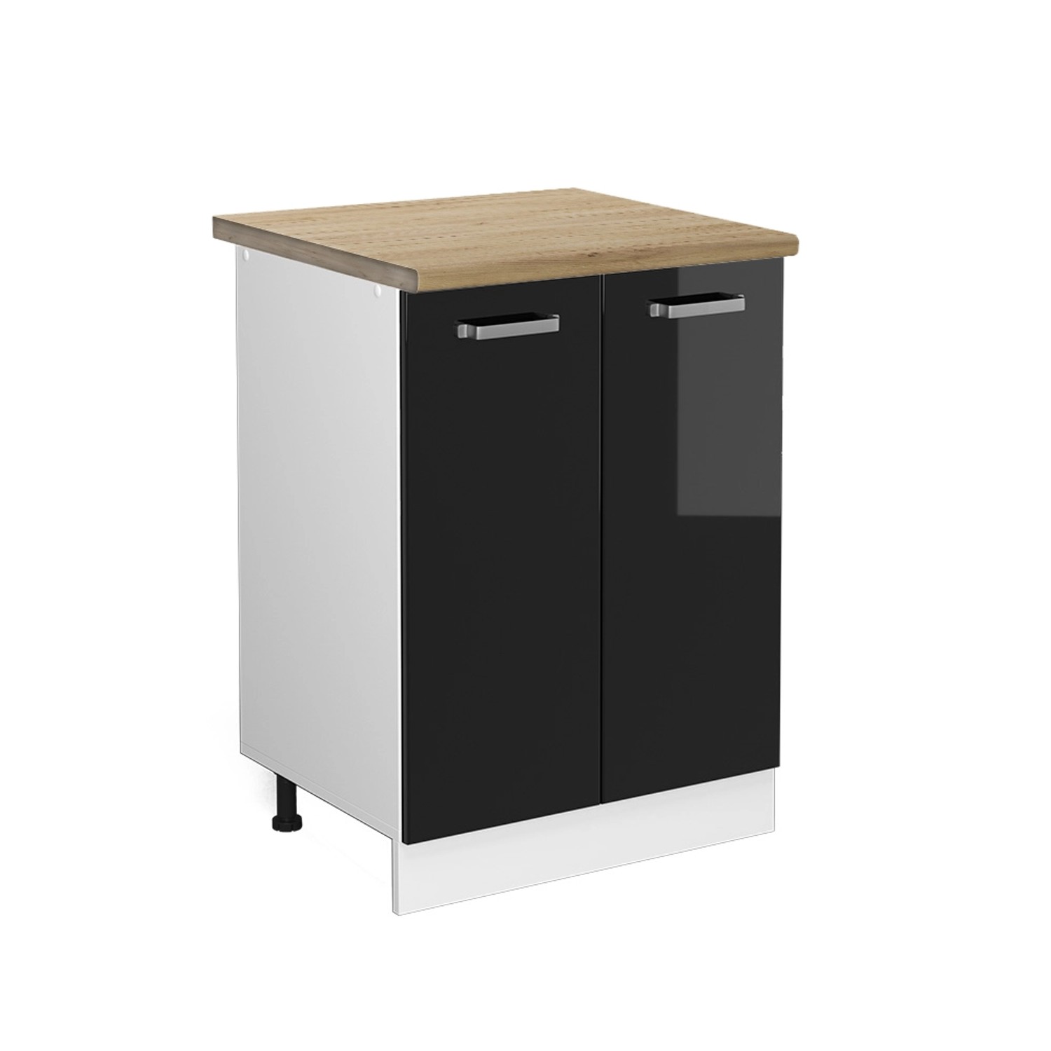 Vicco Küchenunterschrank R-Line Schwarz Hochglanz/Weiß 60 cm AP Eiche