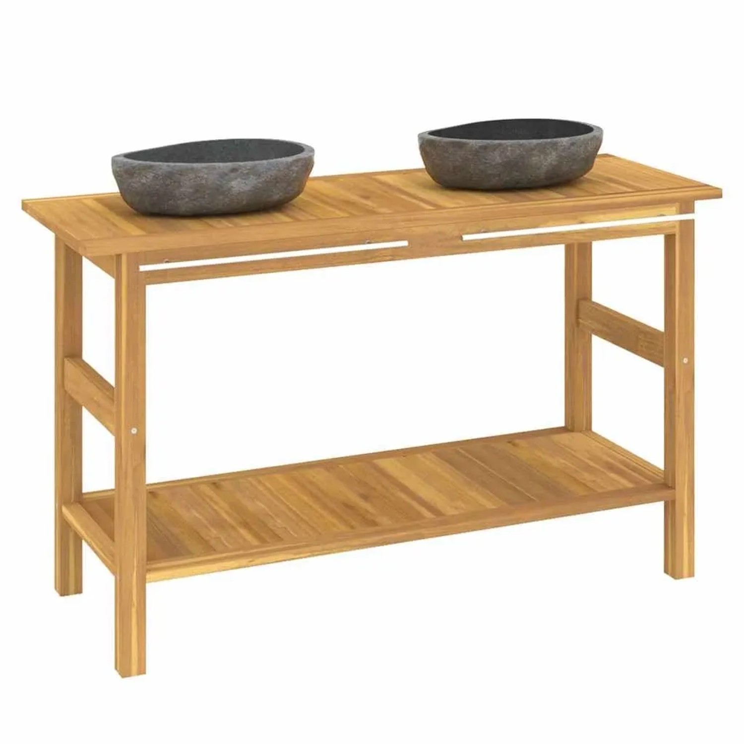 vidaXL Waschtisch mit Flussstein-Waschbecken Massivholz Teak 3096583