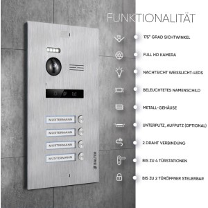 Balter EVO-HD Video-Türsprechanlage für 3-Familienhaus, silber-weiß, mit 3 Monitoren. Sicherheit & Haustechnik.
