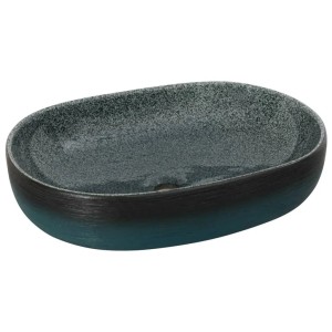 Türkisfarbenes Aufsatzwaschbecken, oval, 59x40 cm, aus Keramik.