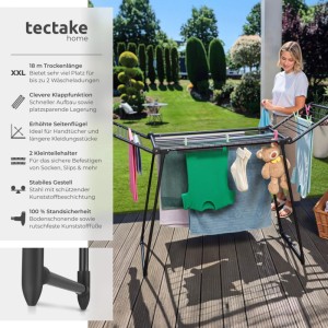 Tectake Wäscheständer Life  Schwarz Klappbar 18 M Trockenlänge 60 x 176 x 104 cm
