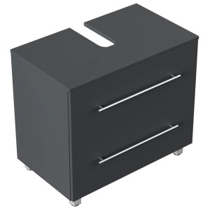 Posseik Waschbeckenunterschrank Mondial, 70 cm, Grafit mit zwei Schubladen und silbernen Griffen.