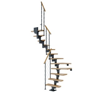 Dolle Mittelholmtreppe Dublin, Eiche/Anthrazit, 1/2 gewendelt, mit Edelstahlgeländer.
