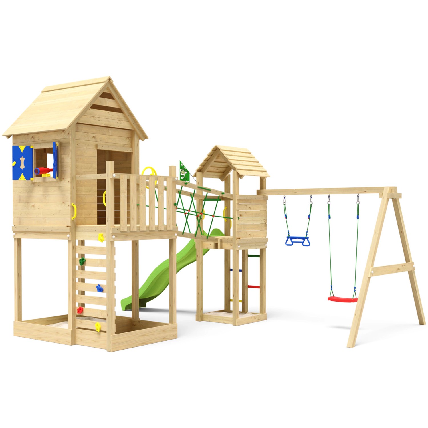 Jungle Gym Spielturm Retreat Holz Fensterläden Doppelschaukel Rutsche Hellg günstig online kaufen