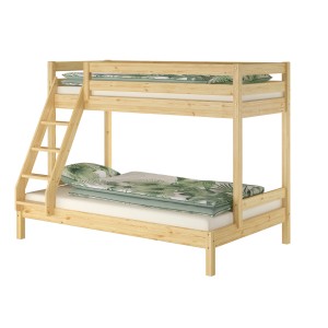 Doppel-Etagenbett aus Kiefernholz, 80x200 und 120x200 cm, mit Leiter. Ideal für Kinder- oder Jugendzimmer.