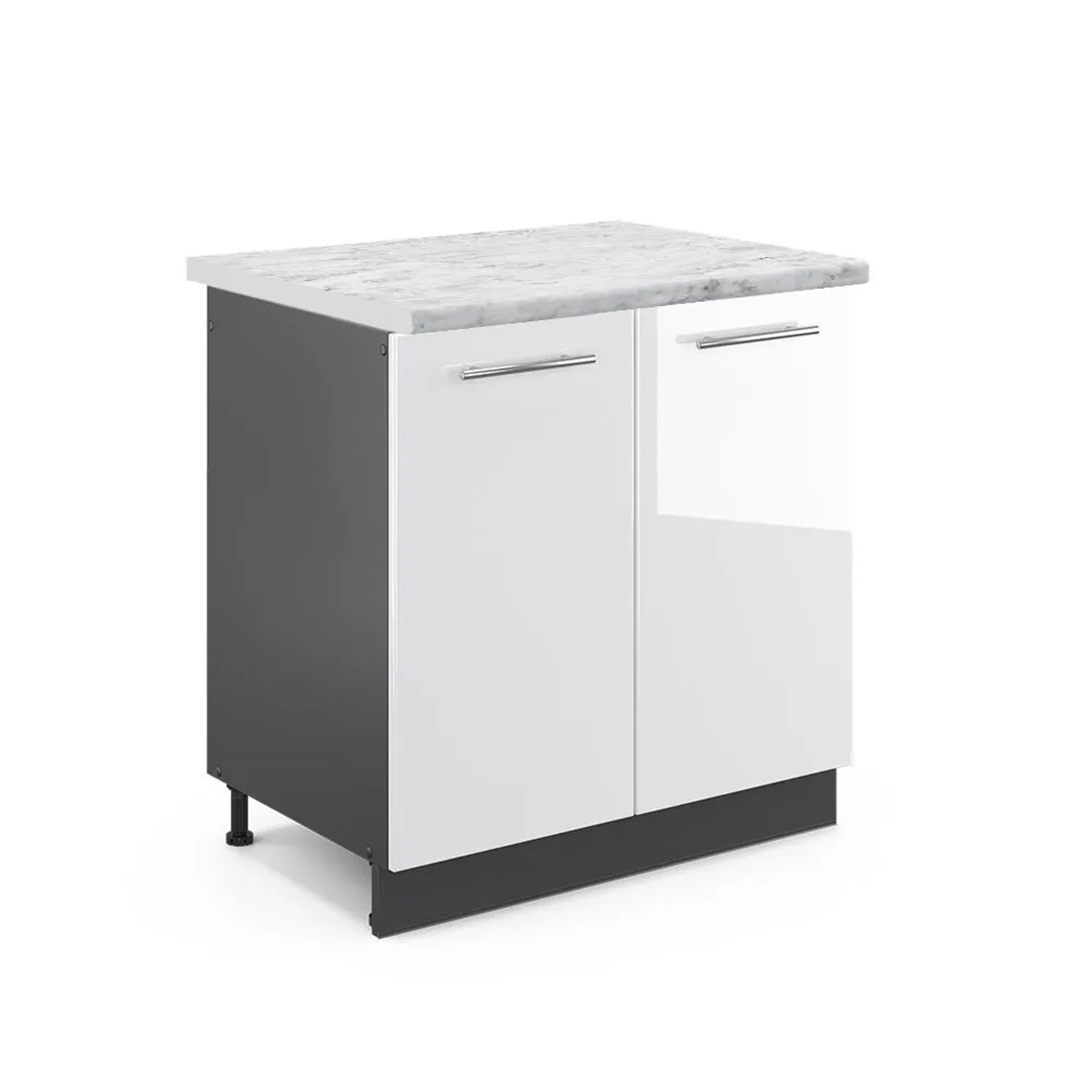 Vicco Spülenunterschrank Fame-Line Weiß Hochglanz Anthrazit 80 cm AP Marmor